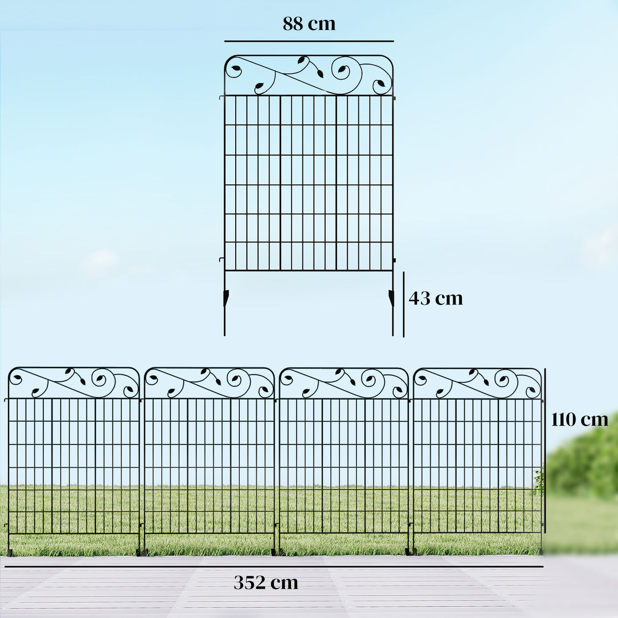 Metal Wire Landscape Flower Bed Border Edging Garden Fence Panels 352cm Wide in Set Of 4 - Velmora