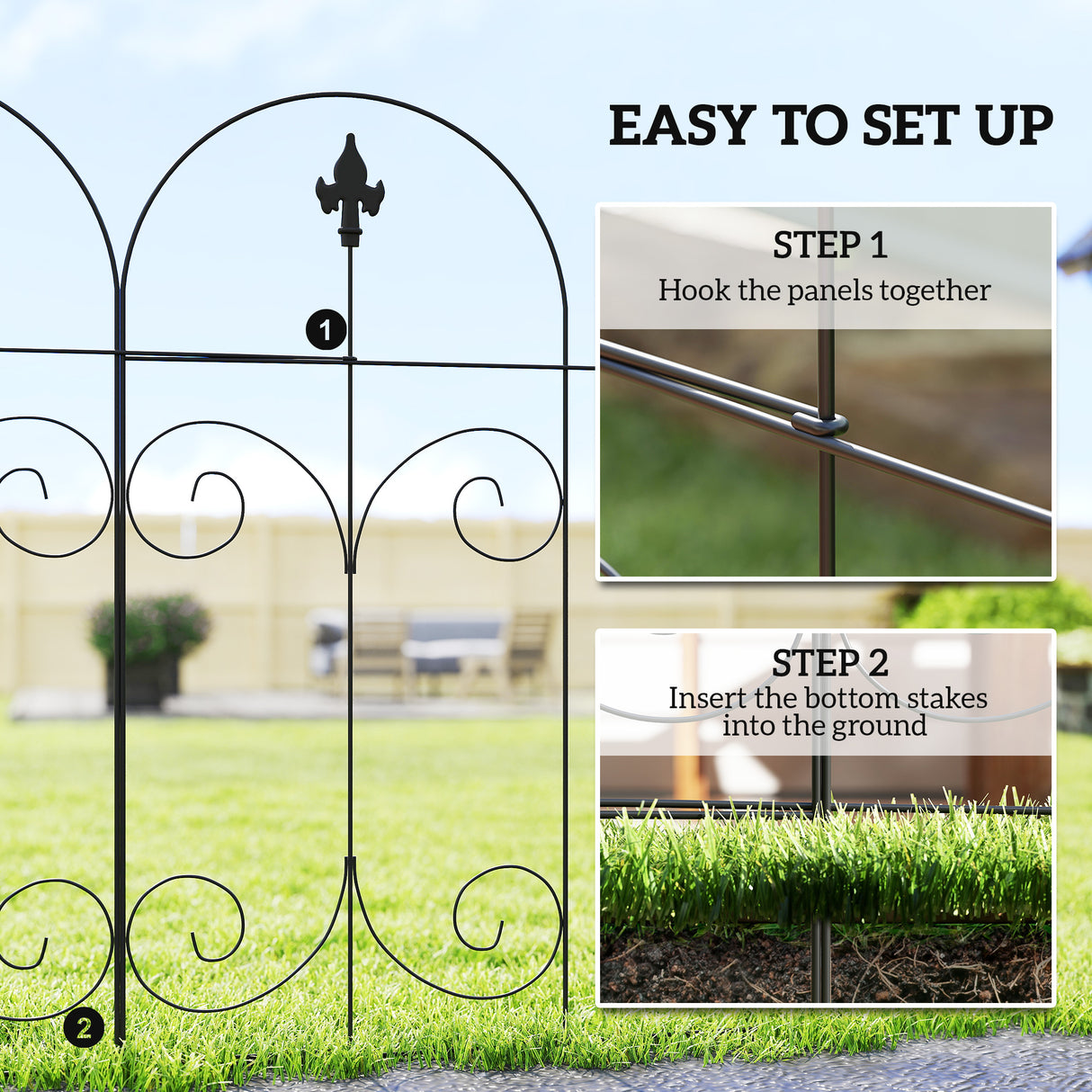 Metal Wire Landscape Flower Bed Border Edging Garden Fence Panels 381cm Wide in Set Of 8 - Velmora