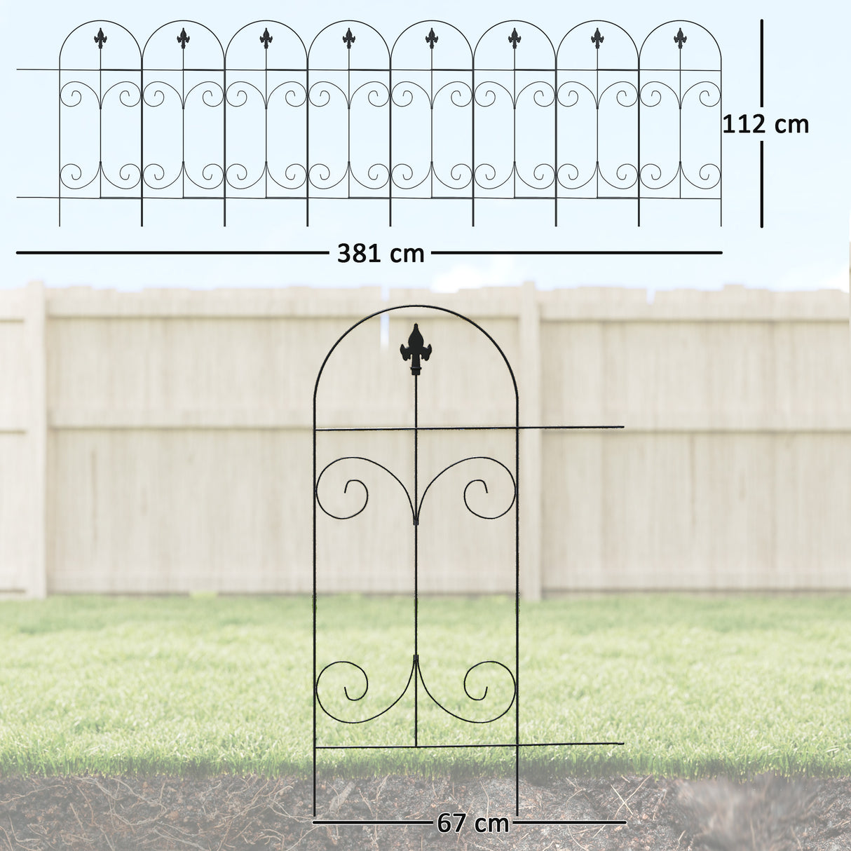 Metal Wire Landscape Flower Bed Border Edging Garden Fence Panels 381cm Wide in Set Of 8 - Velmora