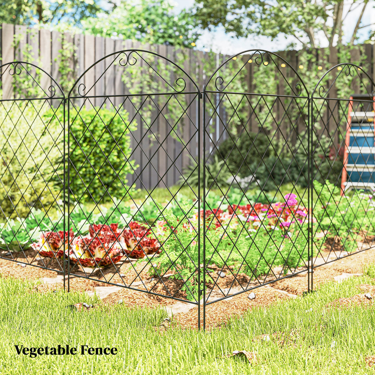 Metal Wire Picket Garden Fence Panels 348cm Wide in Set Of 4 - Velmora