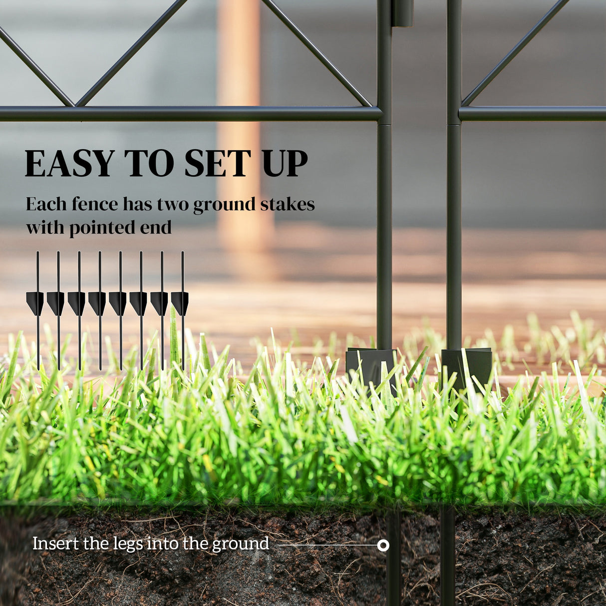 Metal Wire Picket Garden Fence Panels 348cm Wide in Set Of 4 - Velmora