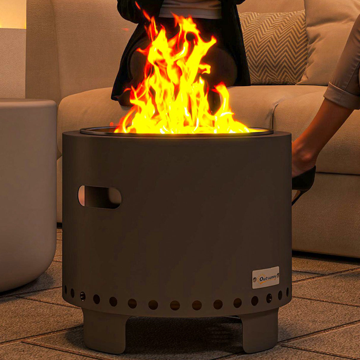 Metal Wood Burning Round Smokeless Fire Pit - Velmora