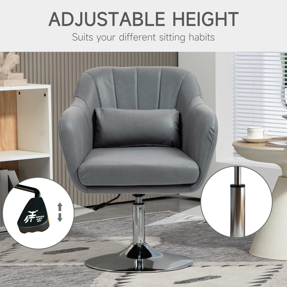 Microfibre Fabric Accent Chair 60cm Wide With Adjustable Height - Velmora