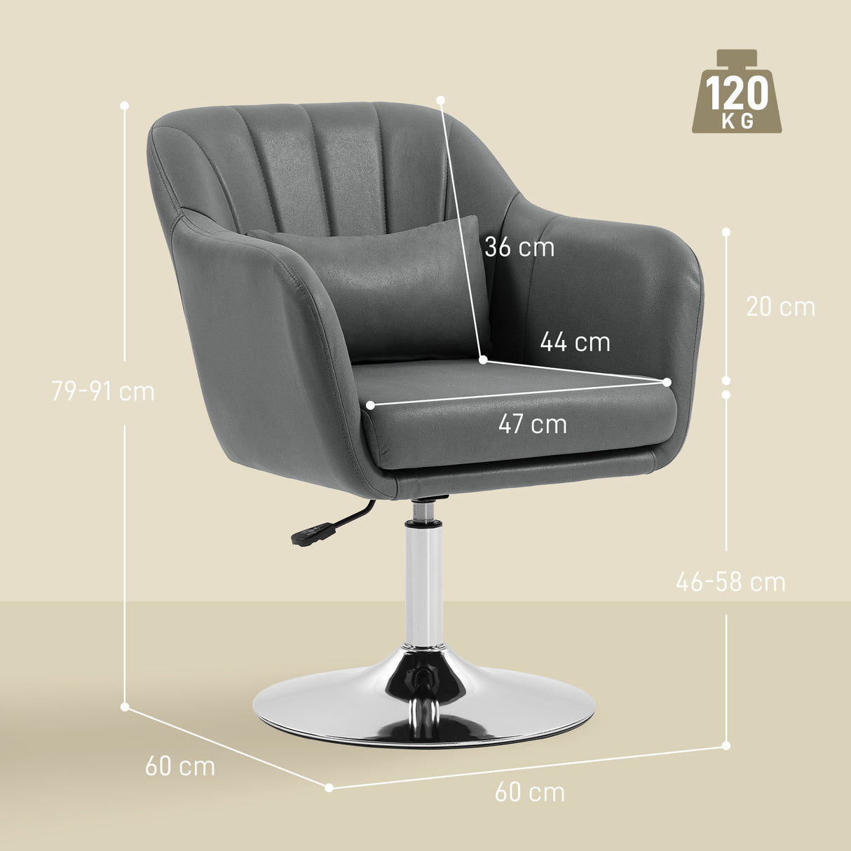 Microfibre Fabric Accent Chair 60cm Wide With Adjustable Height - Velmora