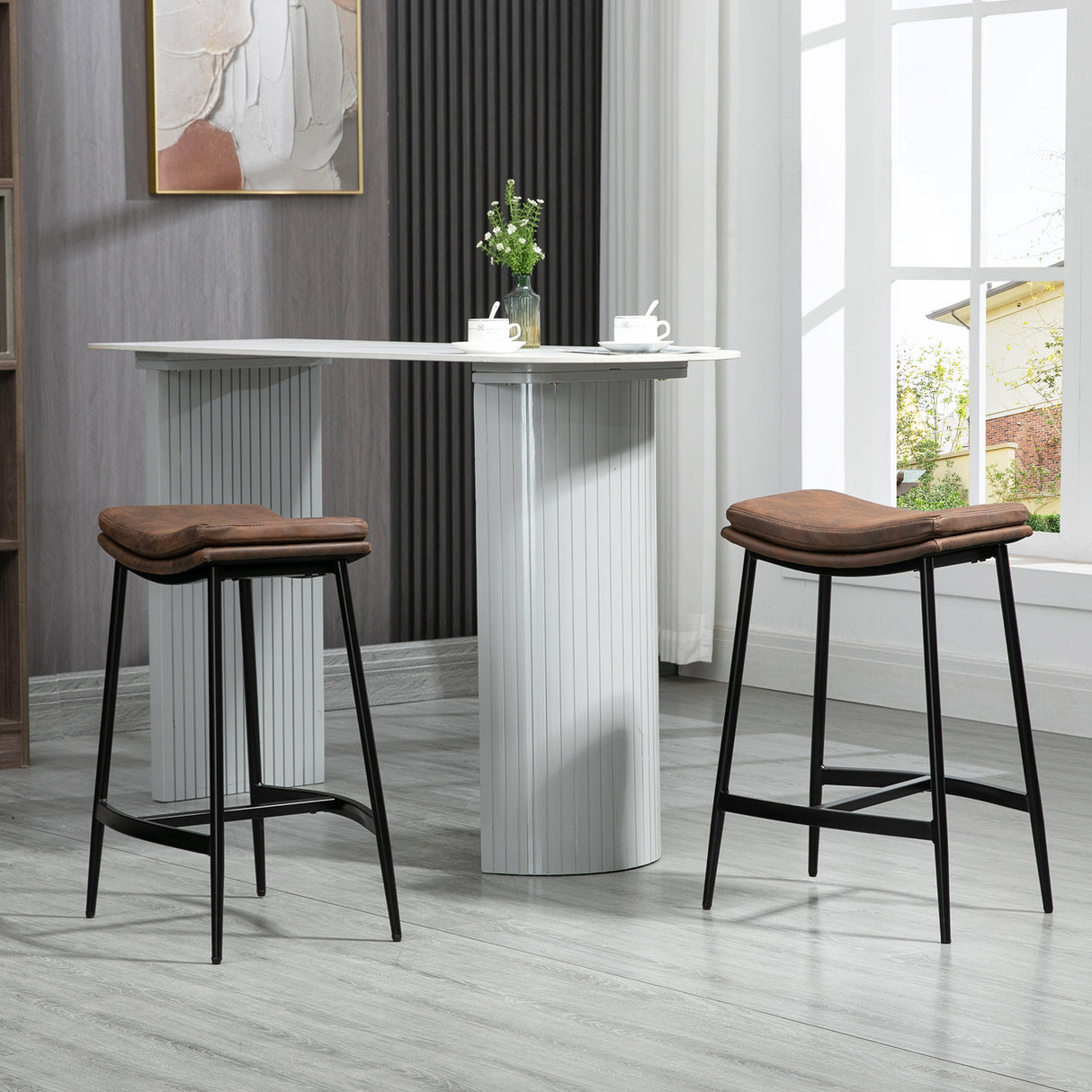 Microfibre Fabric Breakfast Bar Stools in Set Of 2 With Curved Seat - Velmora