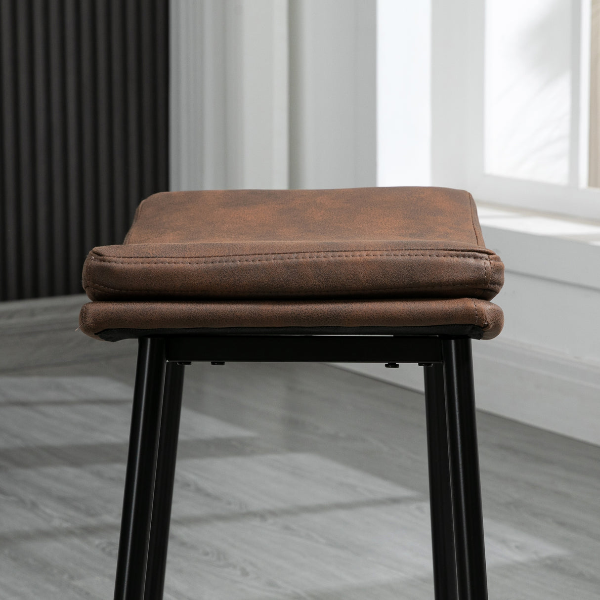 Microfibre Fabric Breakfast Bar Stools in Set Of 2 With Curved Seat - Velmora
