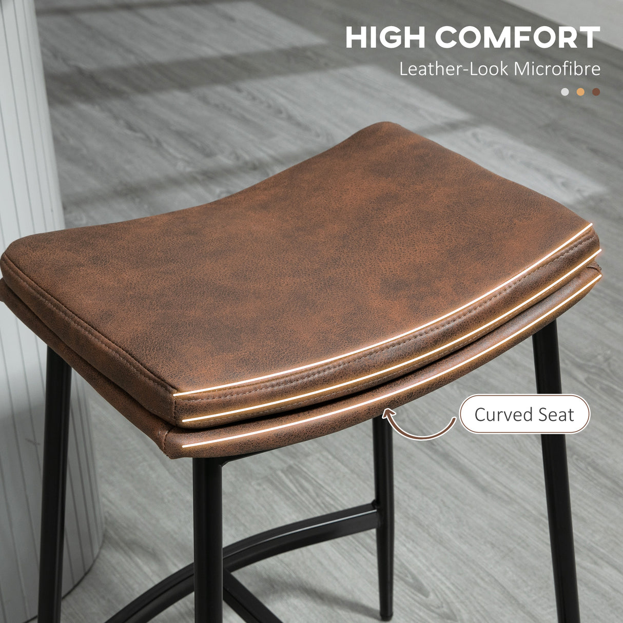 Microfibre Fabric Breakfast Bar Stools in Set Of 2 With Curved Seat - Velmora