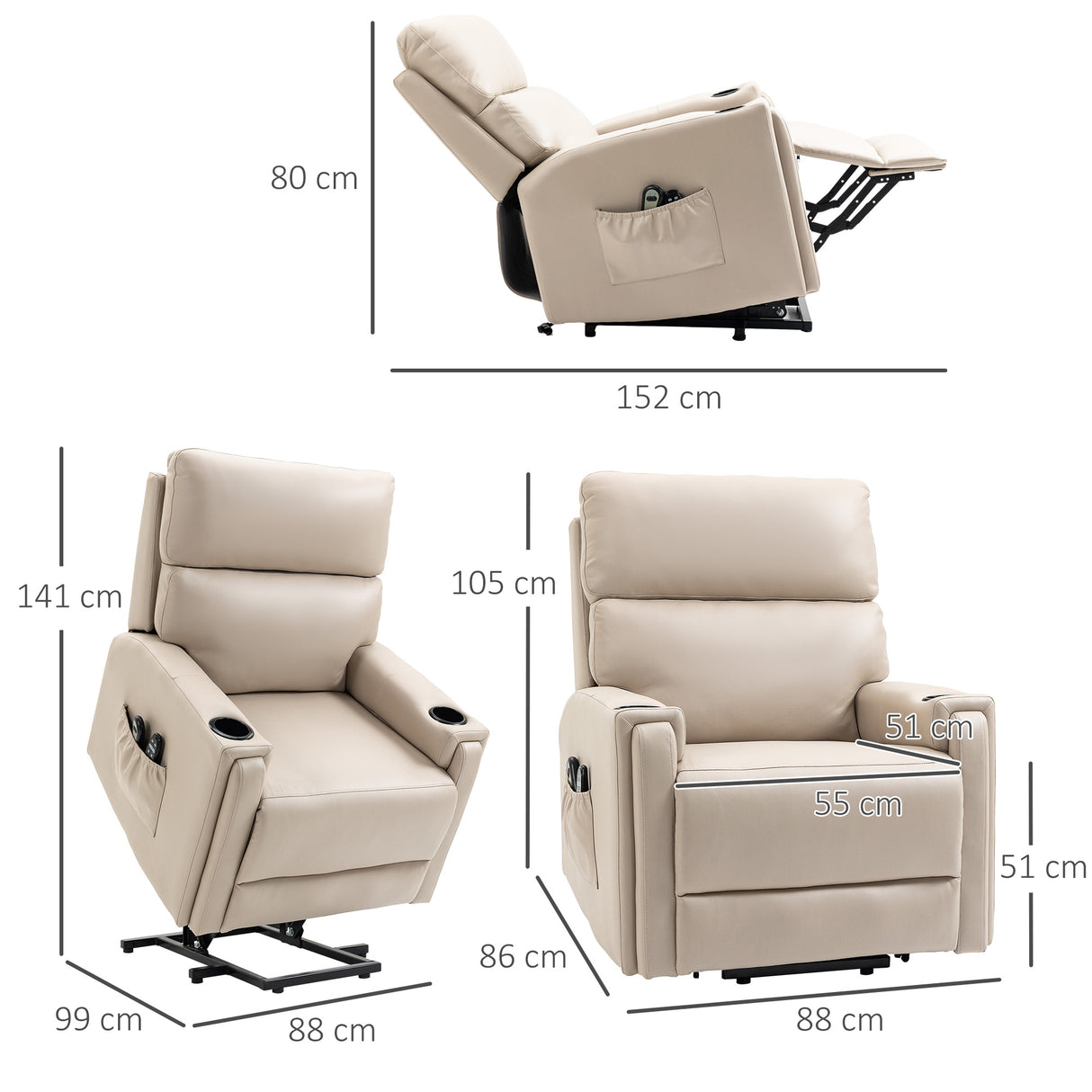 Microfibre Fabric Electric Recliner Chair 84cm Wide - Velmora