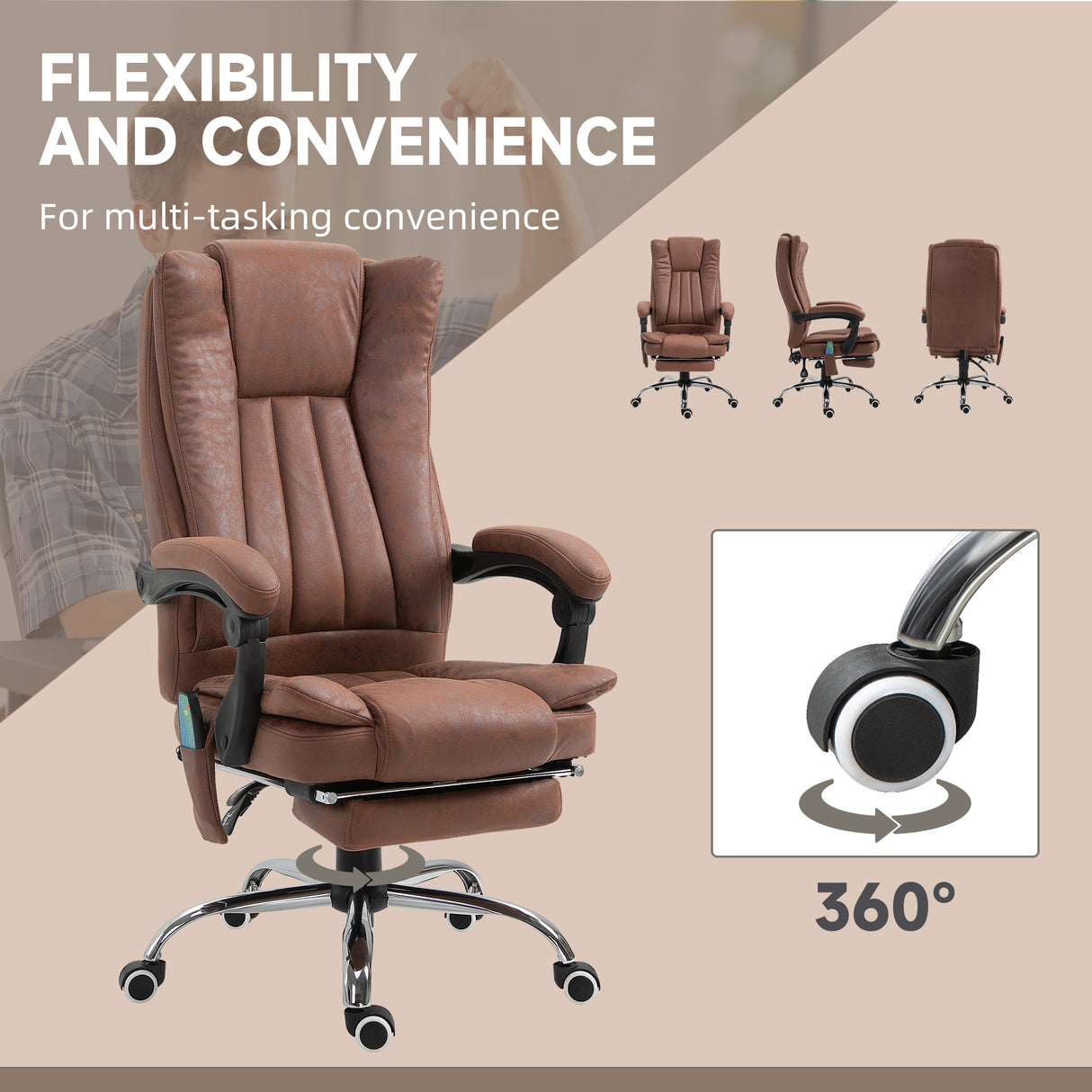Microfibre Fabric Home And Office Chair 62cm Wide With Footrest - Velmora