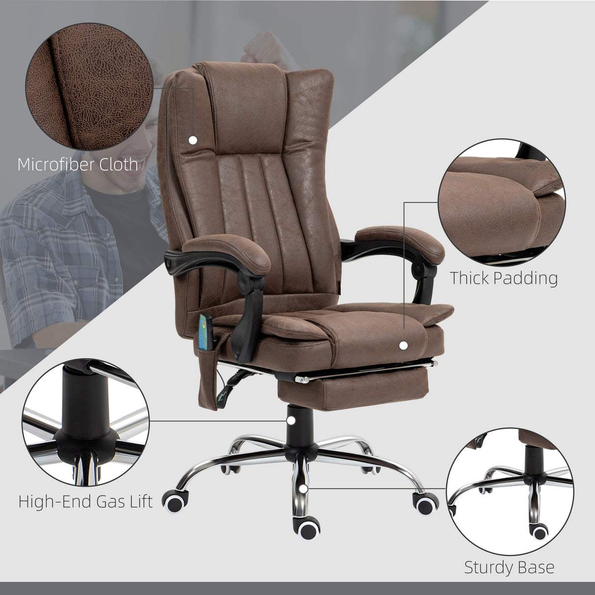 Microfibre Fabric Home And Office Chair 62cm Wide With Footrest - Velmora