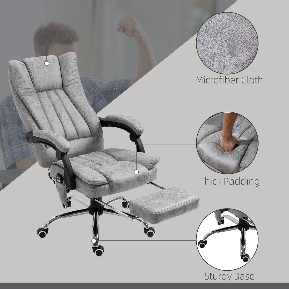 Microfibre Fabric Home And Office Chair 62cm Wide With Footrest - Velmora