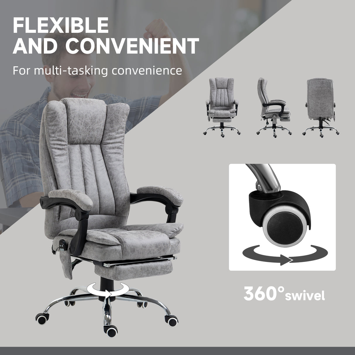 Microfibre Fabric Home And Office Chair 62cm Wide With Footrest - Velmora