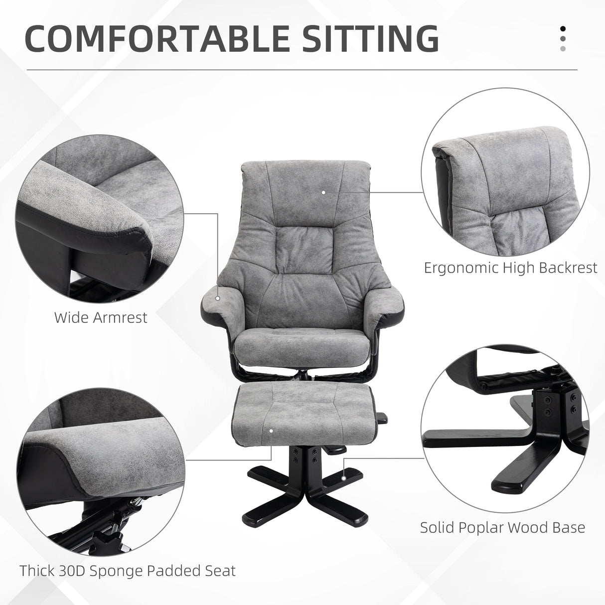 Microfibre Fabric Recliner Chair 78cm Wide With Footstool - Velmora
