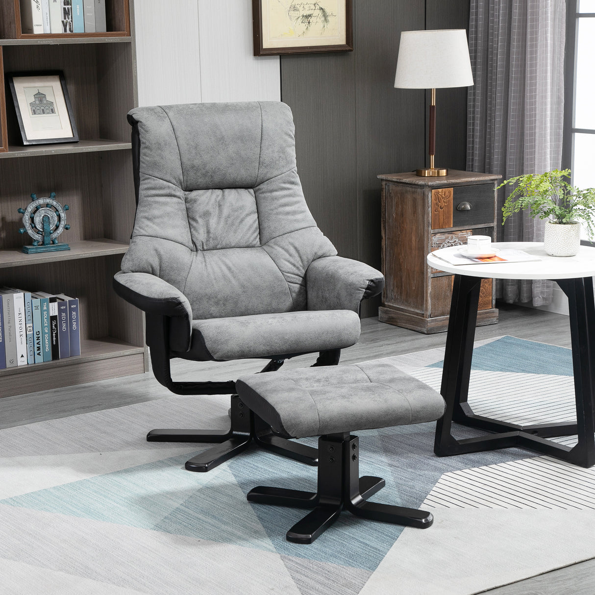 Microfibre Fabric Recliner Chair 78cm Wide With Footstool - Velmora