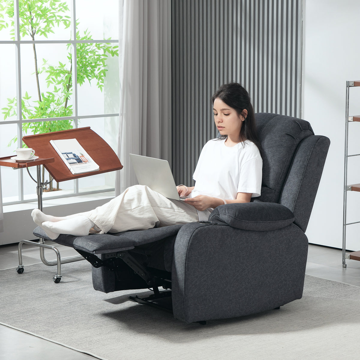 Microfibre Fabric Recliner Chair 87cm Wide With Footrest - Velmora