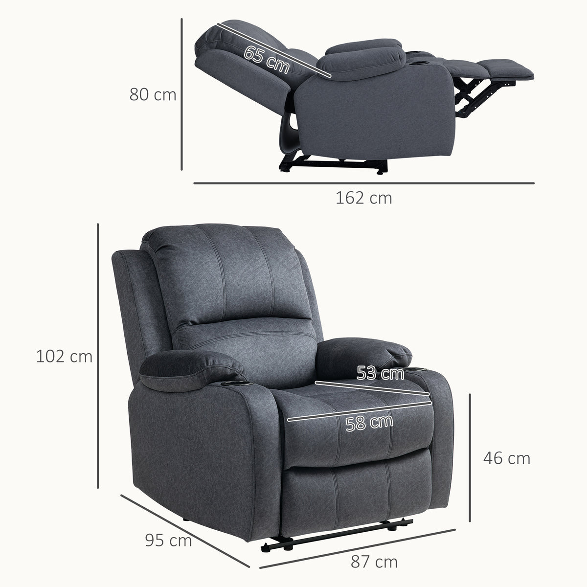 Microfibre Fabric Recliner Chair 87cm Wide With Footrest - Velmora