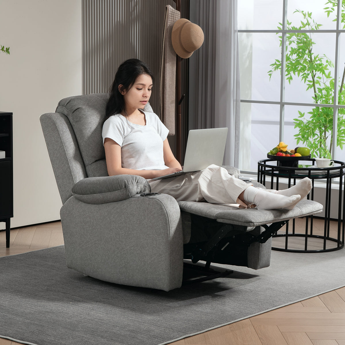 Microfibre Fabric Recliner Chair 87cm Wide With Footrest - Velmora