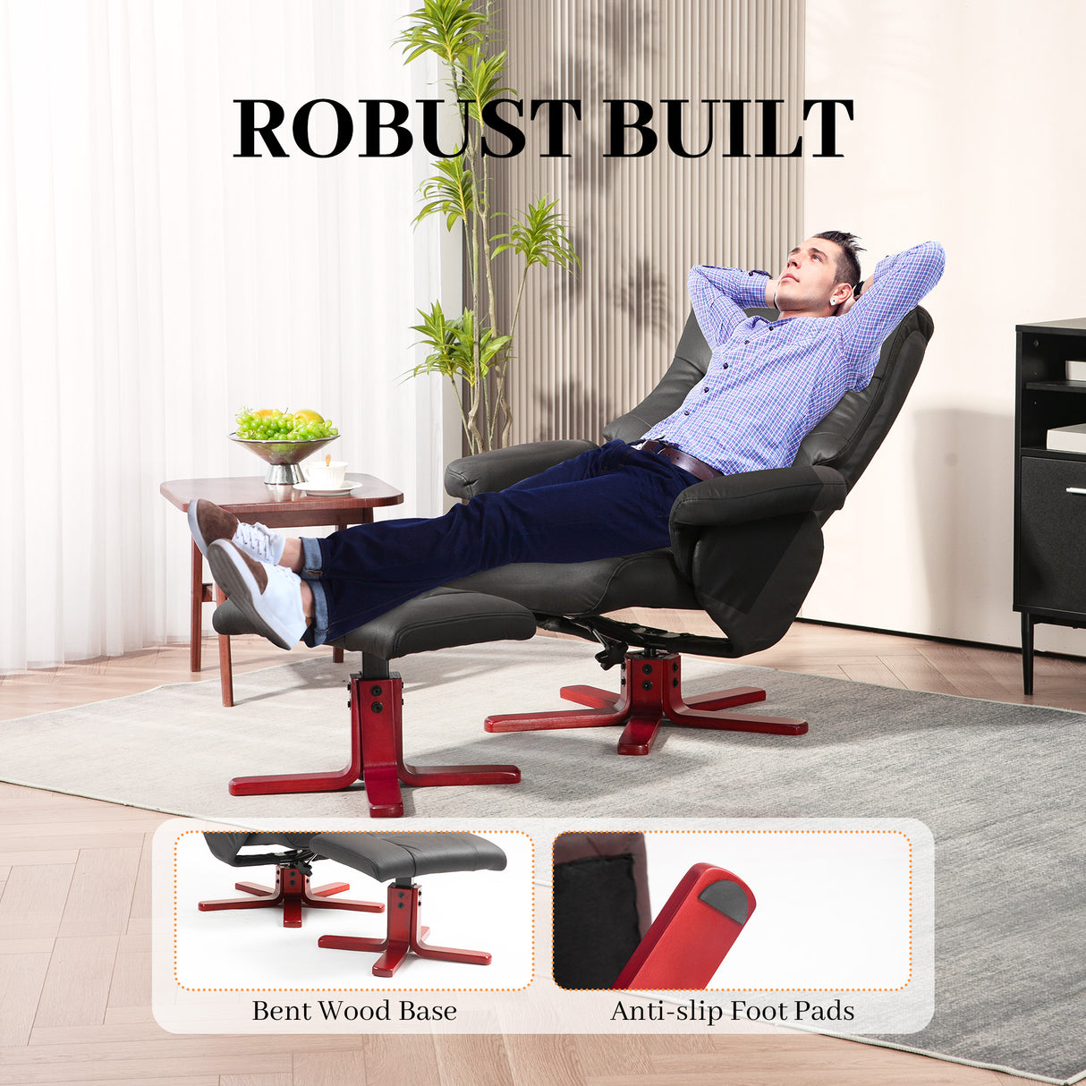 Microfibre Faux Leather Recliner Chair 79cm Wide With Footstool - Velmora