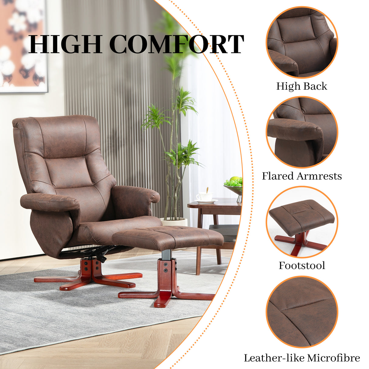 Microfibre Faux Leather Recliner Chair 79cm Wide With Footstool - Velmora