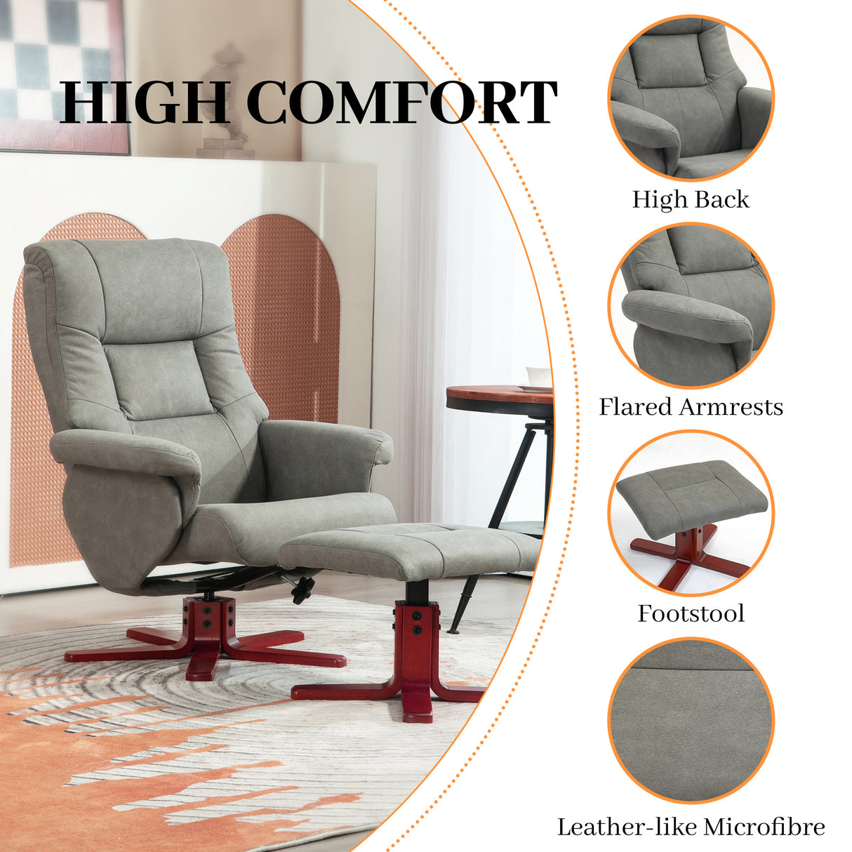 Microfibre Faux Leather Recliner Chair 79cm Wide With Footstool - Velmora