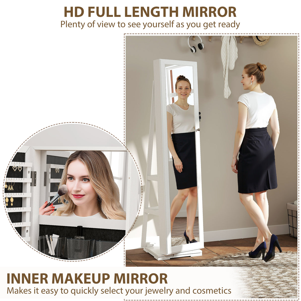 Mirrored Jewellery Storage Cabinet 38cm Wide - Velmora