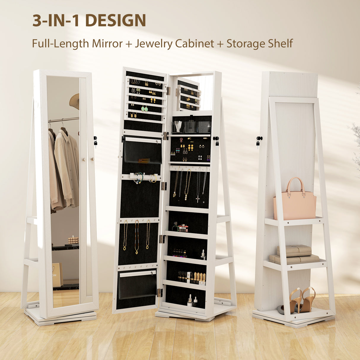 Mirrored Jewellery Storage Cabinet 38cm Wide - Velmora