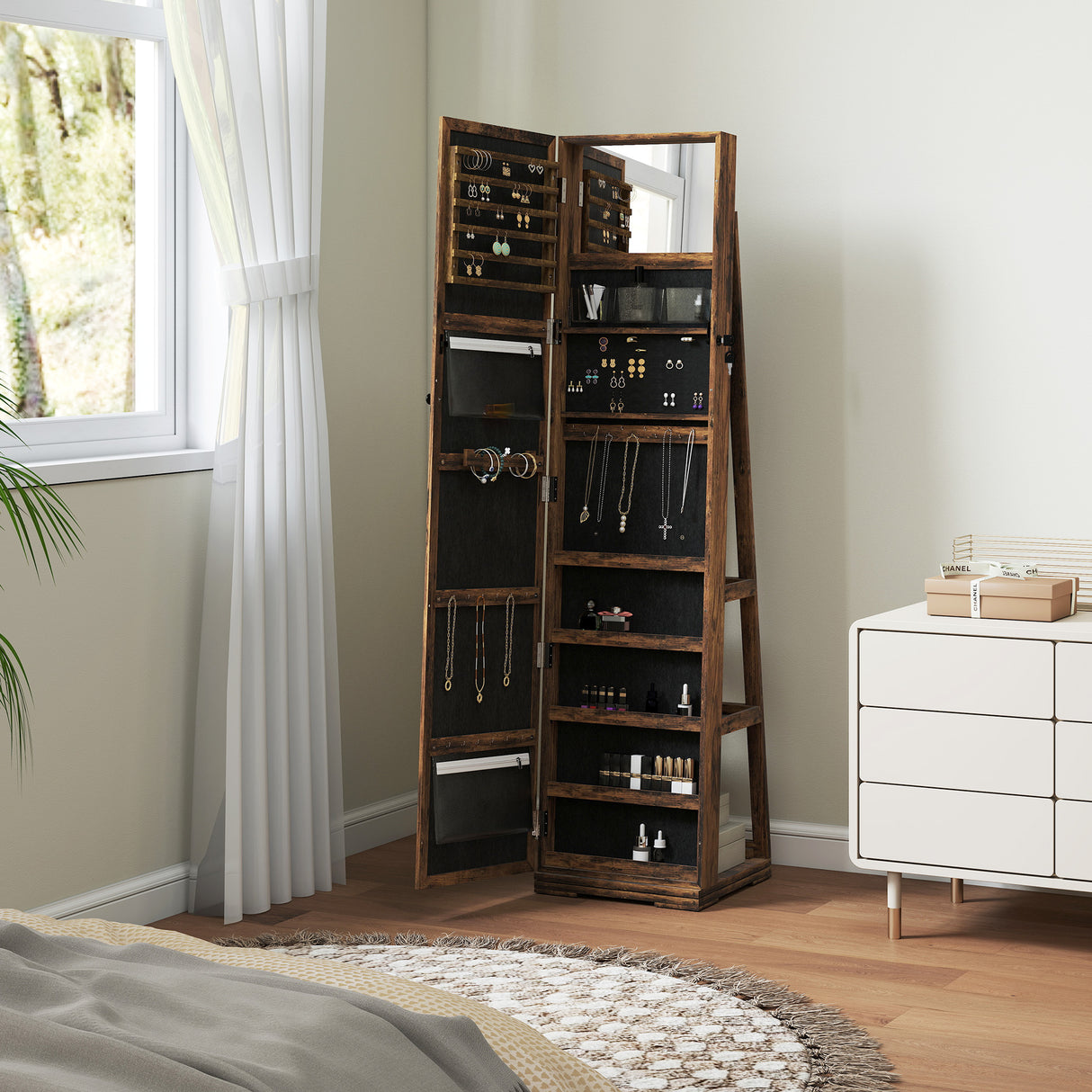Mirrored Jewellery Storage Cabinet 38cm Wide - Velmora