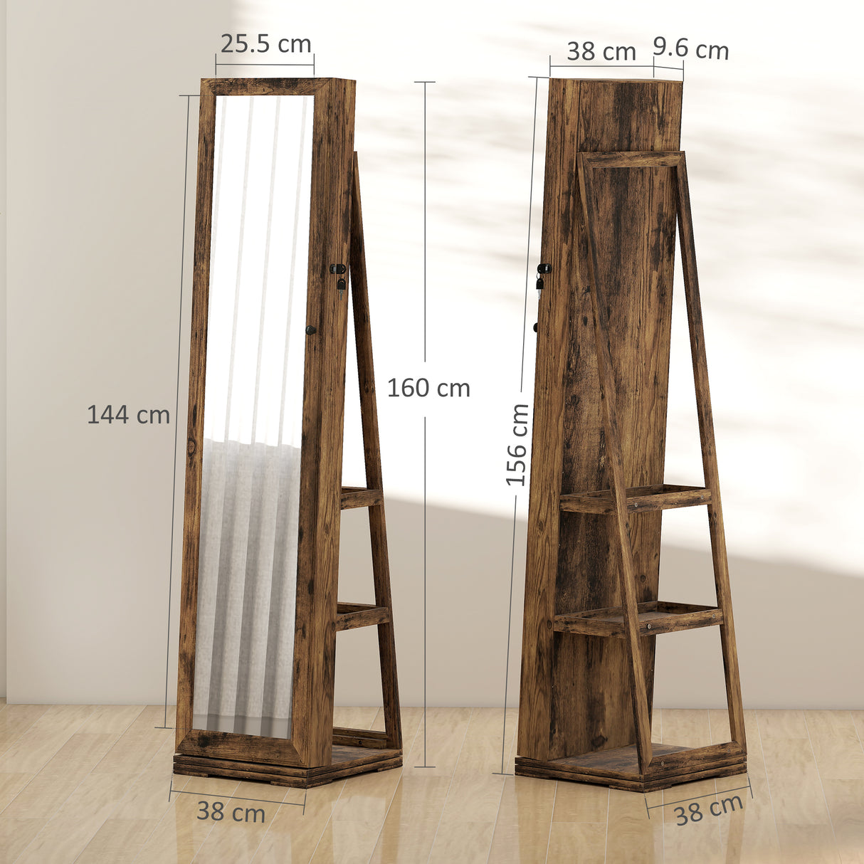 Mirrored Jewellery Storage Cabinet 38cm Wide - Velmora