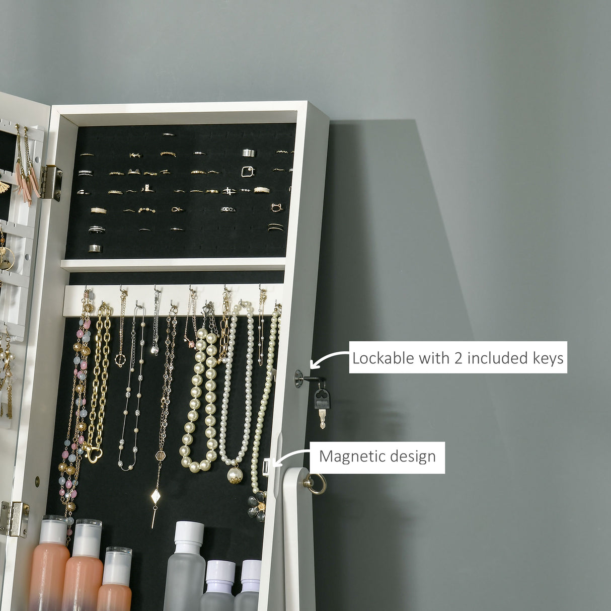 Mirrored Jewellery Storage Cabinet 46cm Wide - Velmora