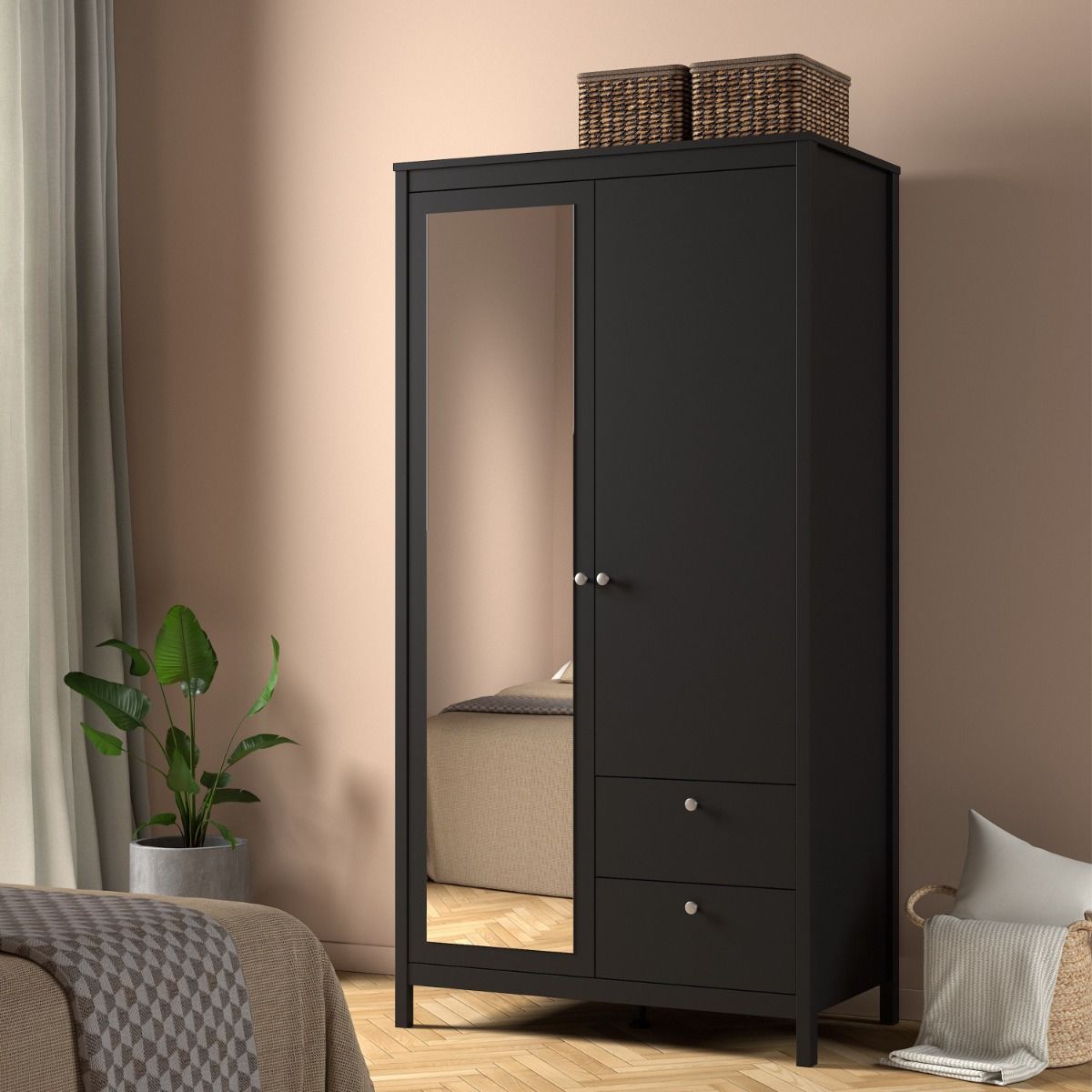 Mirrored Wardrobe With 2 Doors And 2 Drawers - Madrid
