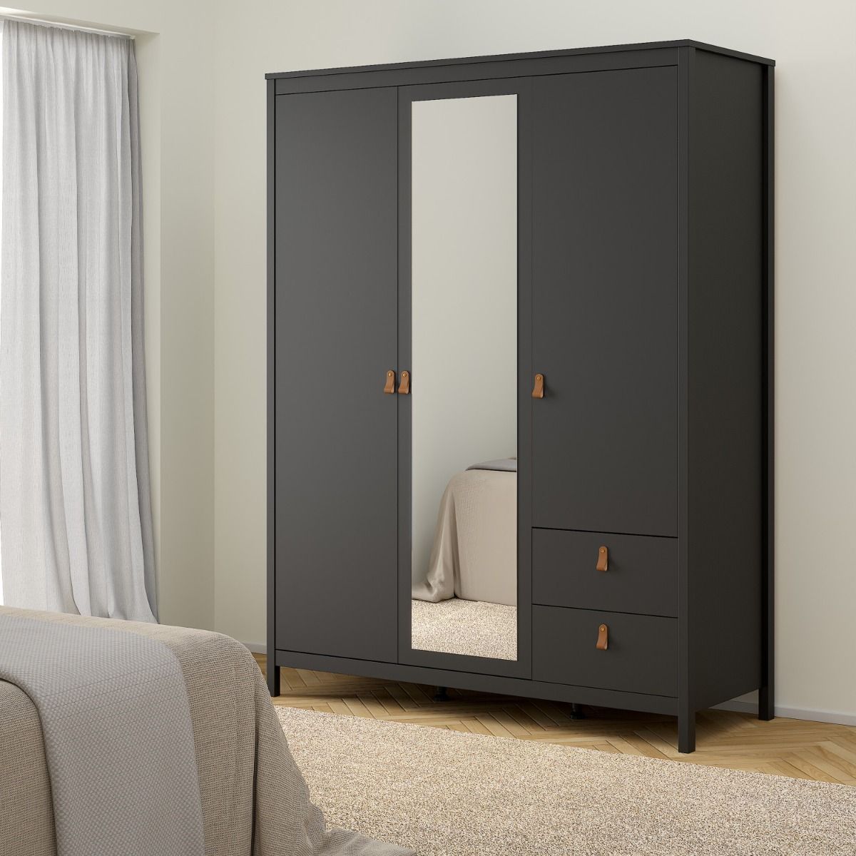 Mirrored Wardrobe With 3 Doors And 2 Drawers - Barcelona