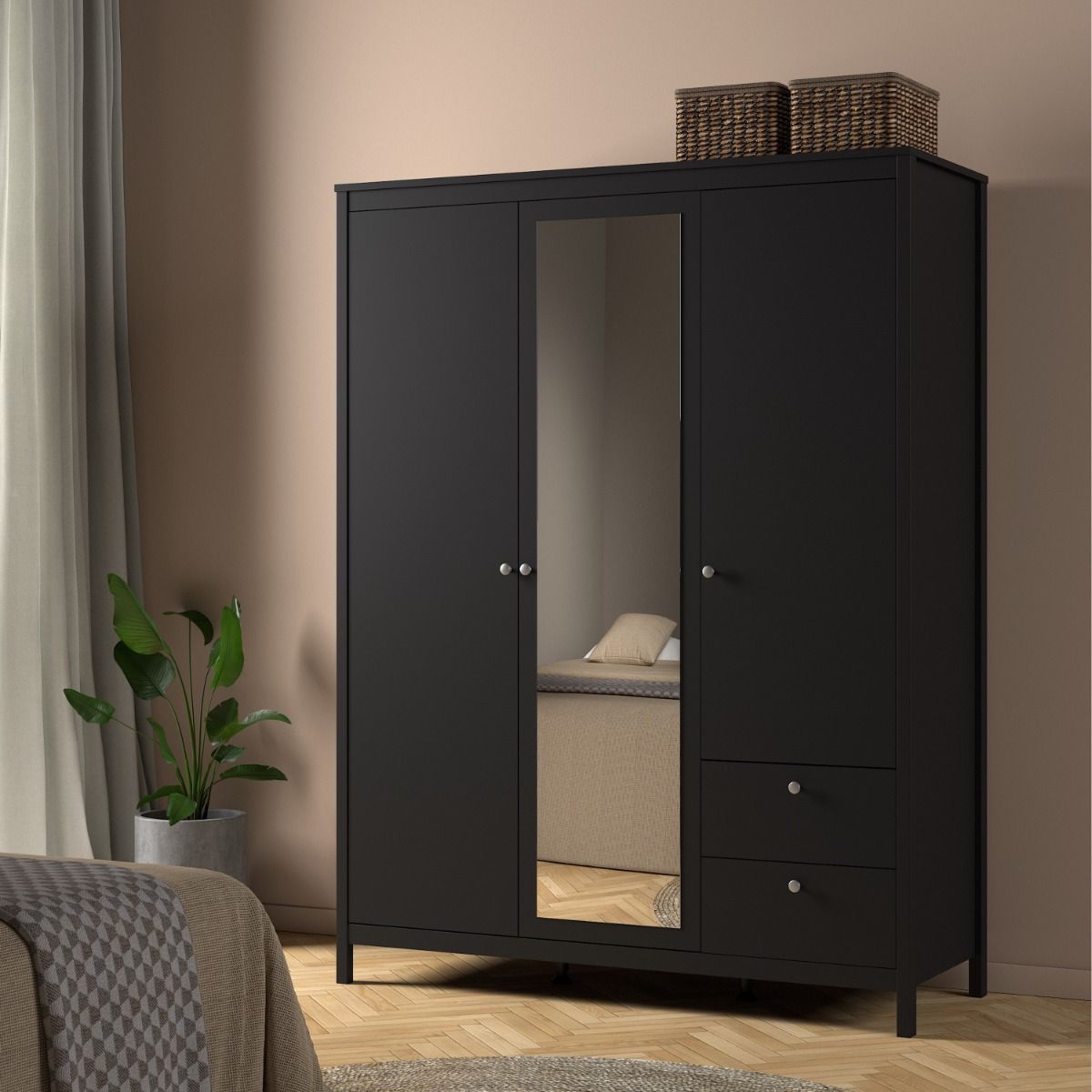 Mirrored Wardrobe With 3 Doors And 2 Drawers - Madrid