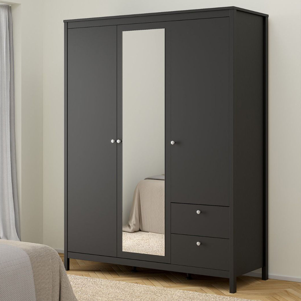 Mirrored Wardrobe With 3 Doors And 2 Drawers - Madrid