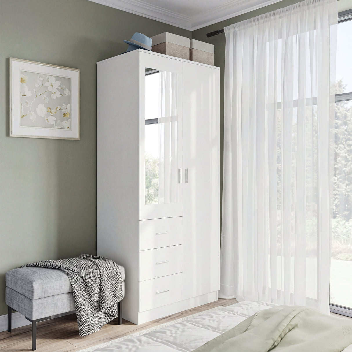 Mirrored Wardrobe 80cm Wide With 2 Doors And 3 Drawers - Velmora