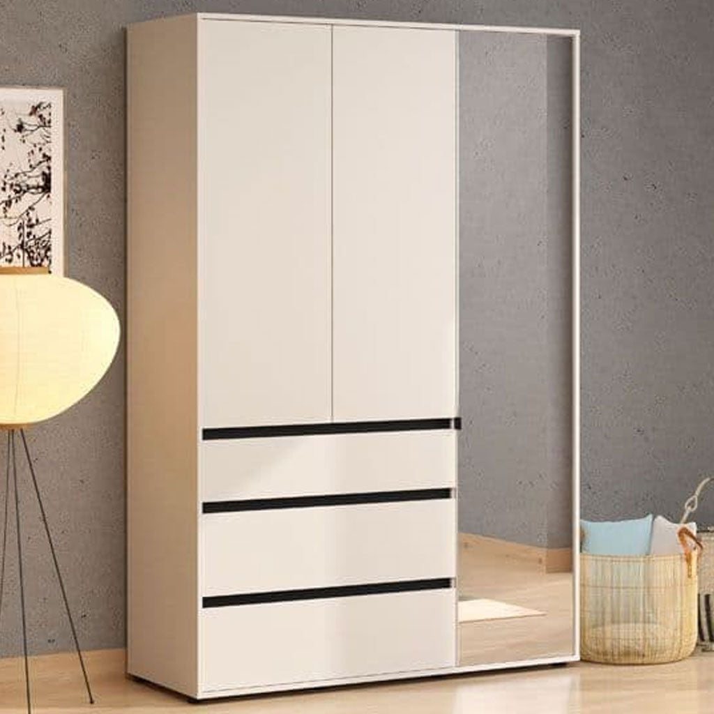 Mirrored Wardrobe With 3 Doors And 3 Drawers - Kyle