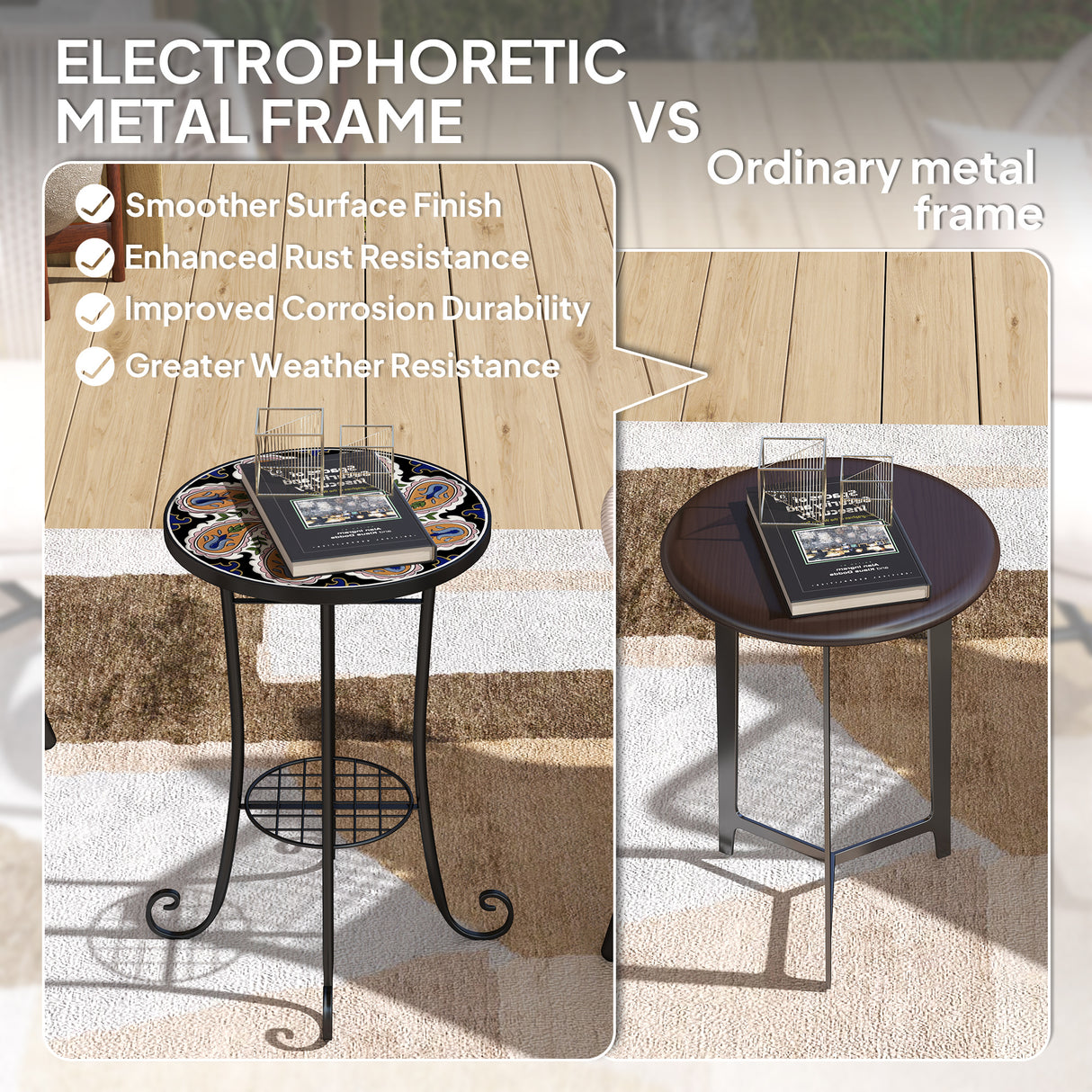 Mosaic Ceramic Tile Top Garden Bistro Table Round - Velmora