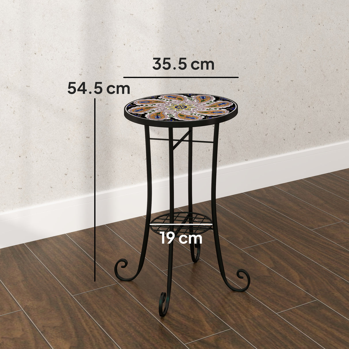 Mosaic Ceramic Tile Top Garden Bistro Table Round - Velmora