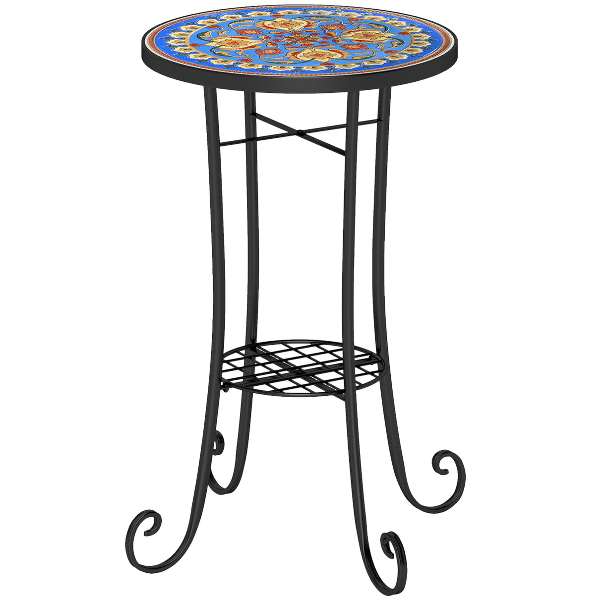 Mosaic Ceramic Tile Top Garden Bistro Table Round - Velmora