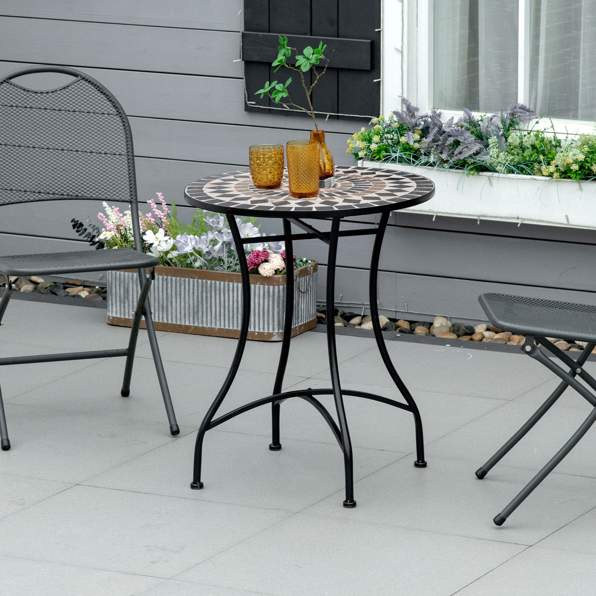 Mosaic Ceramic Top Outdoor Garden Patio Side Table Round - Velmora