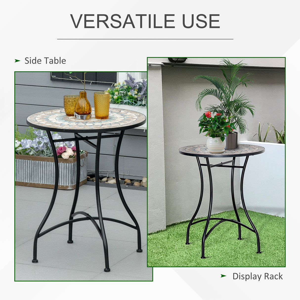 Mosaic Ceramic Top Outdoor Garden Patio Side Table Round - Velmora