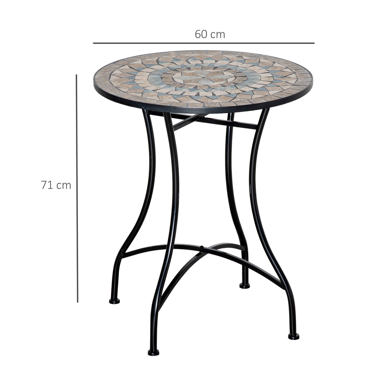 Mosaic Ceramic Top Outdoor Garden Patio Side Table Round - Velmora
