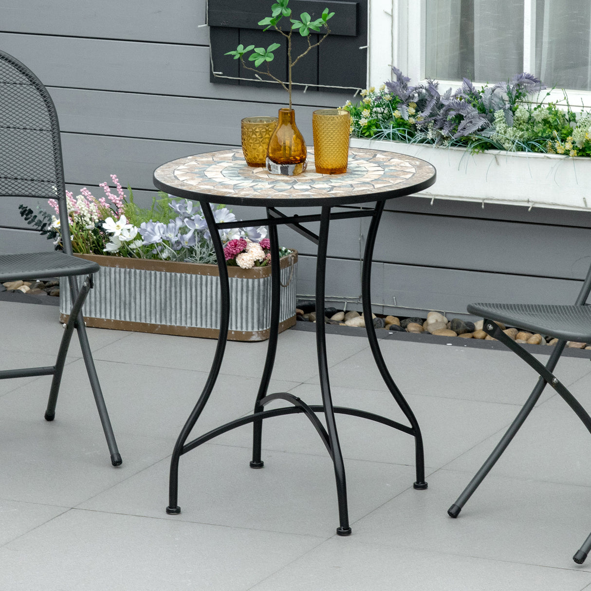 Mosaic Ceramic Top Outdoor Garden Patio Side Table Round - Velmora