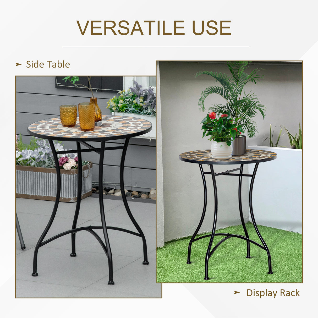 Mosaic Ceramic Top Outdoor Garden Patio Side Table Round - Velmora