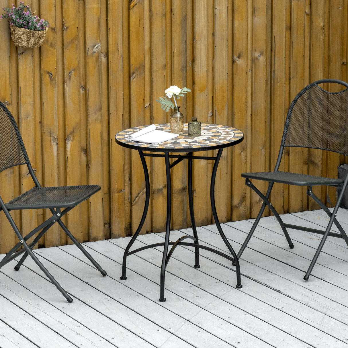 Mosaic Ceramic Top Outdoor Garden Patio Side Table Round - Velmora