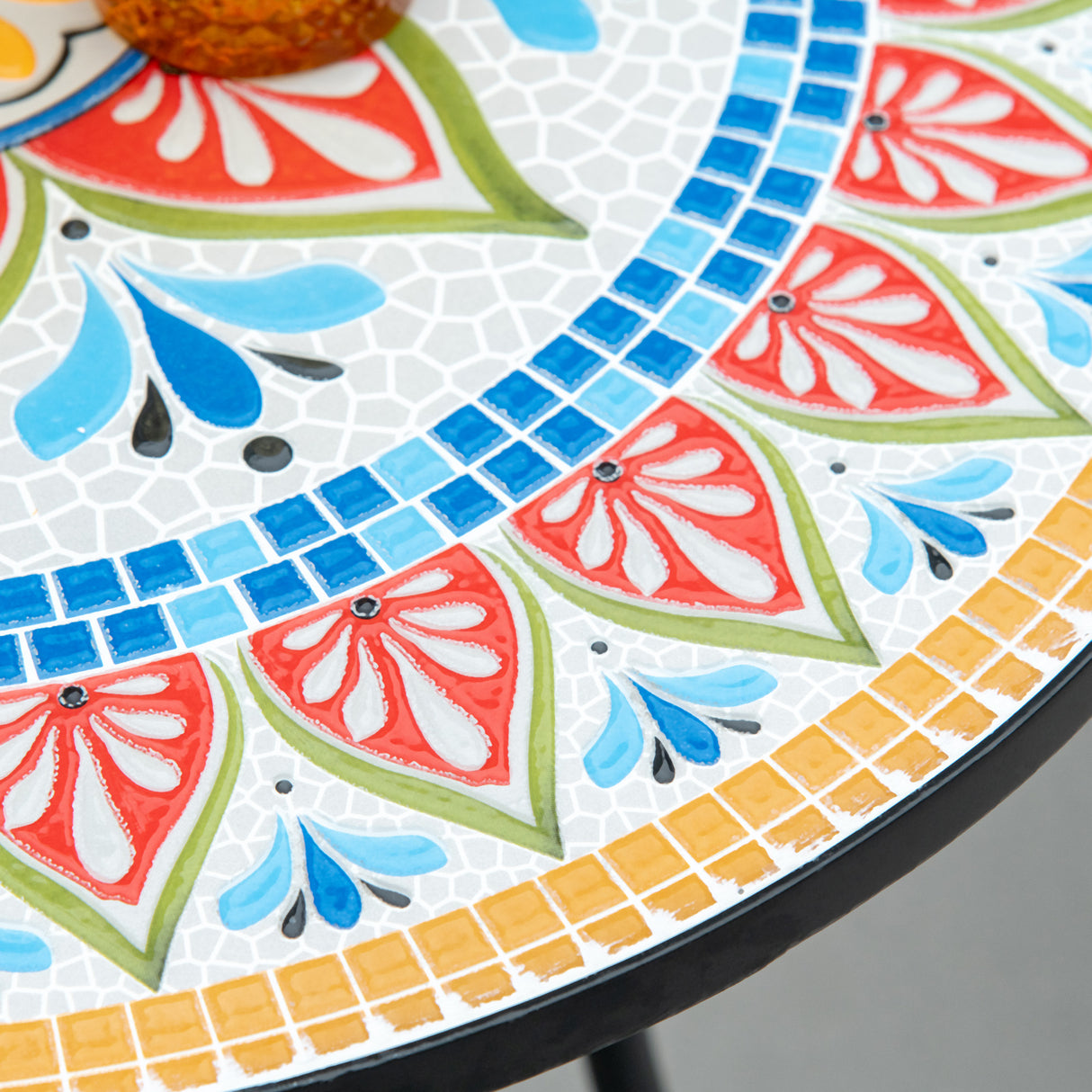 Mosaic Ceramic Top Outdoor Garden Patio Side Table Round - Velmora