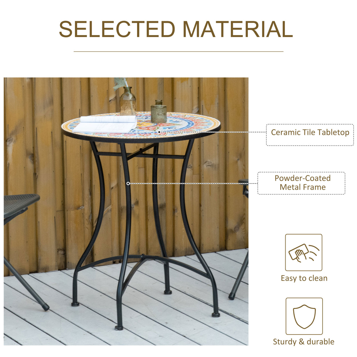 Mosaic Ceramic Top Outdoor Garden Patio Side Table Round - Velmora