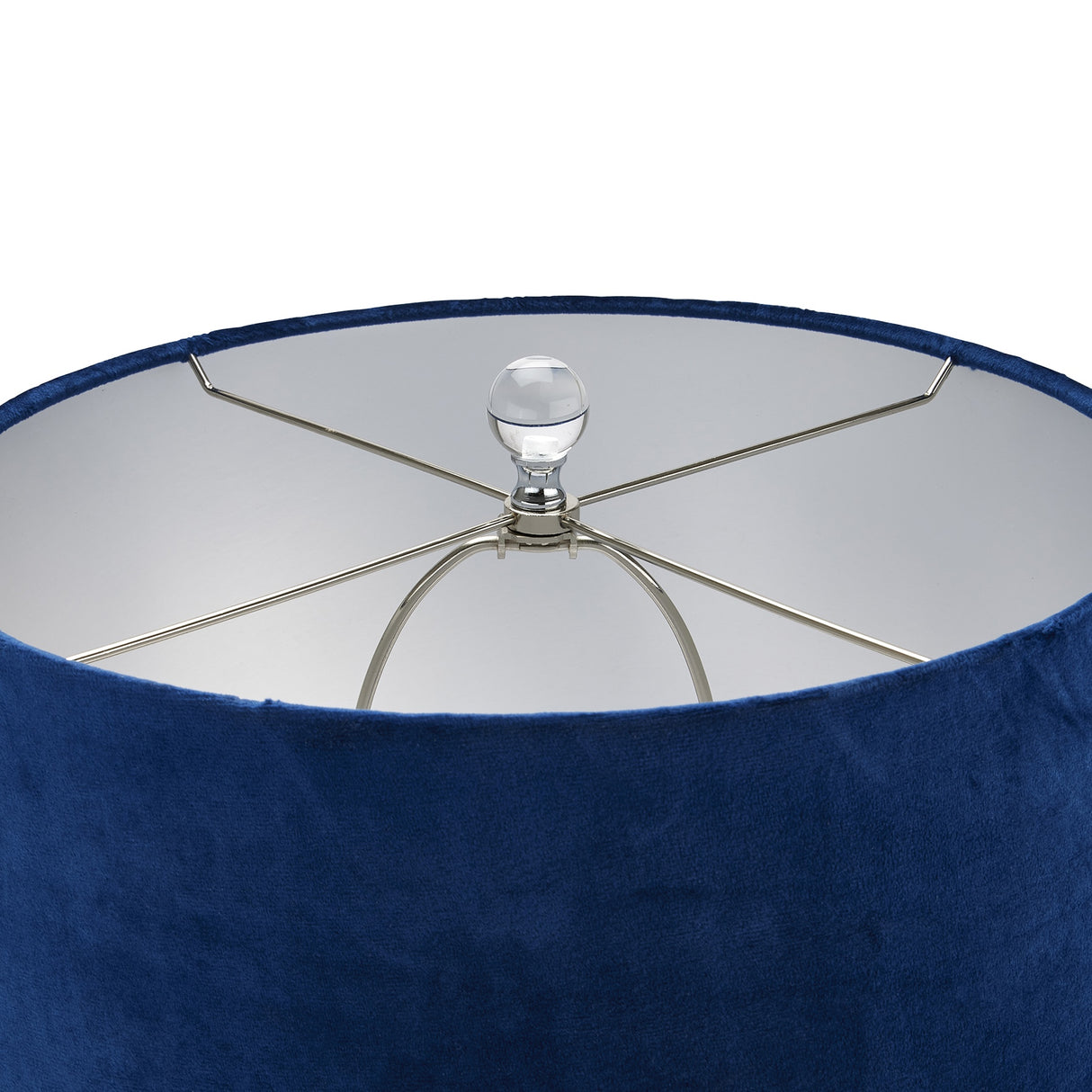 Navy Blue Velvet Shade Table Lamp With Blue and White Shadows Glass Base - Ice