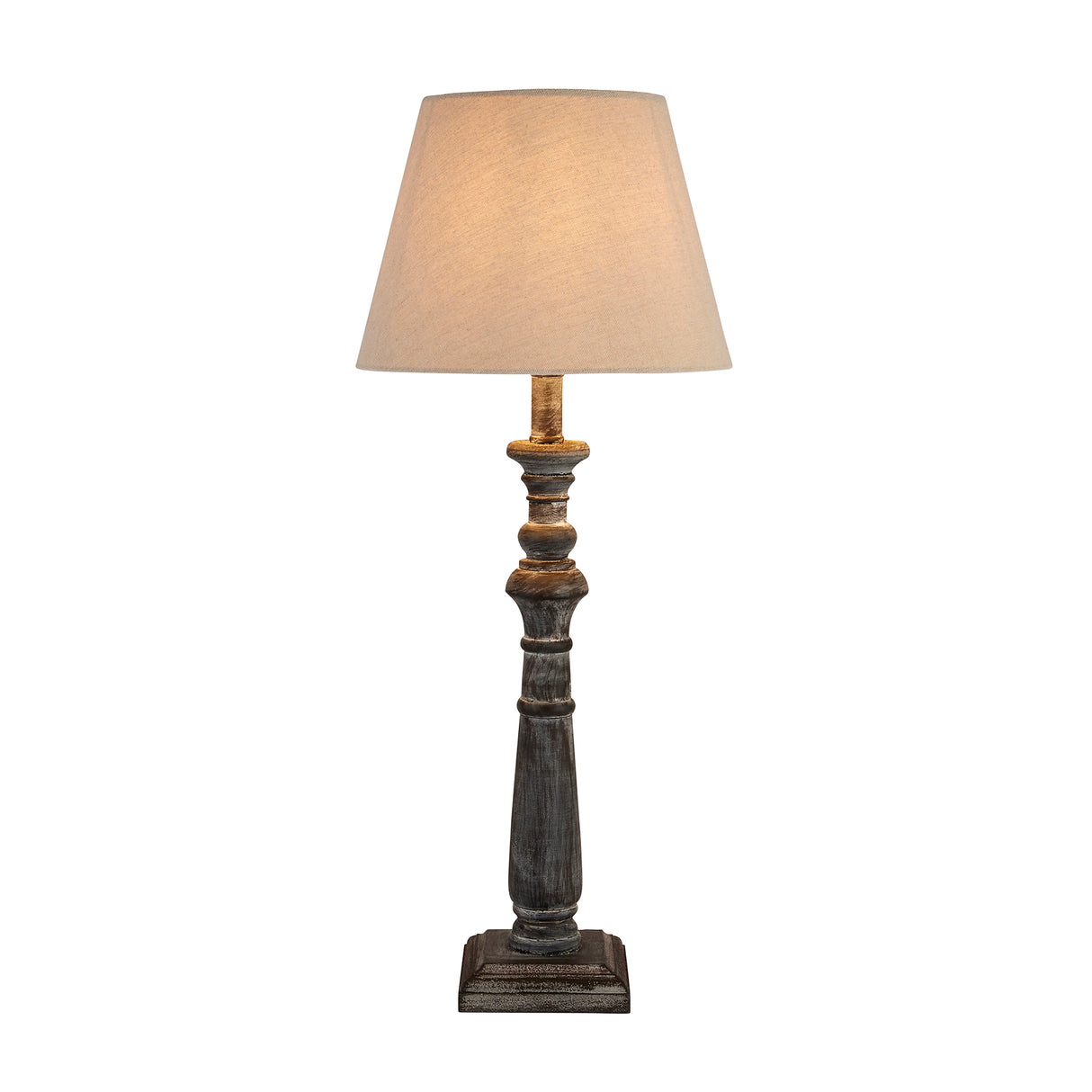 Neutral Linen Shade Table Lamp With Column Wooden Base - Incia