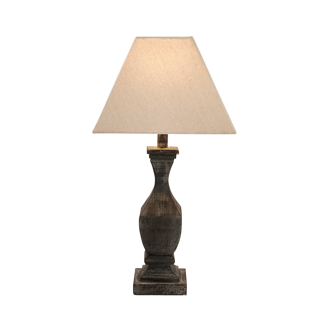Neutral Linen Shade Table Lamp With Fluted Wooden Base - Incia