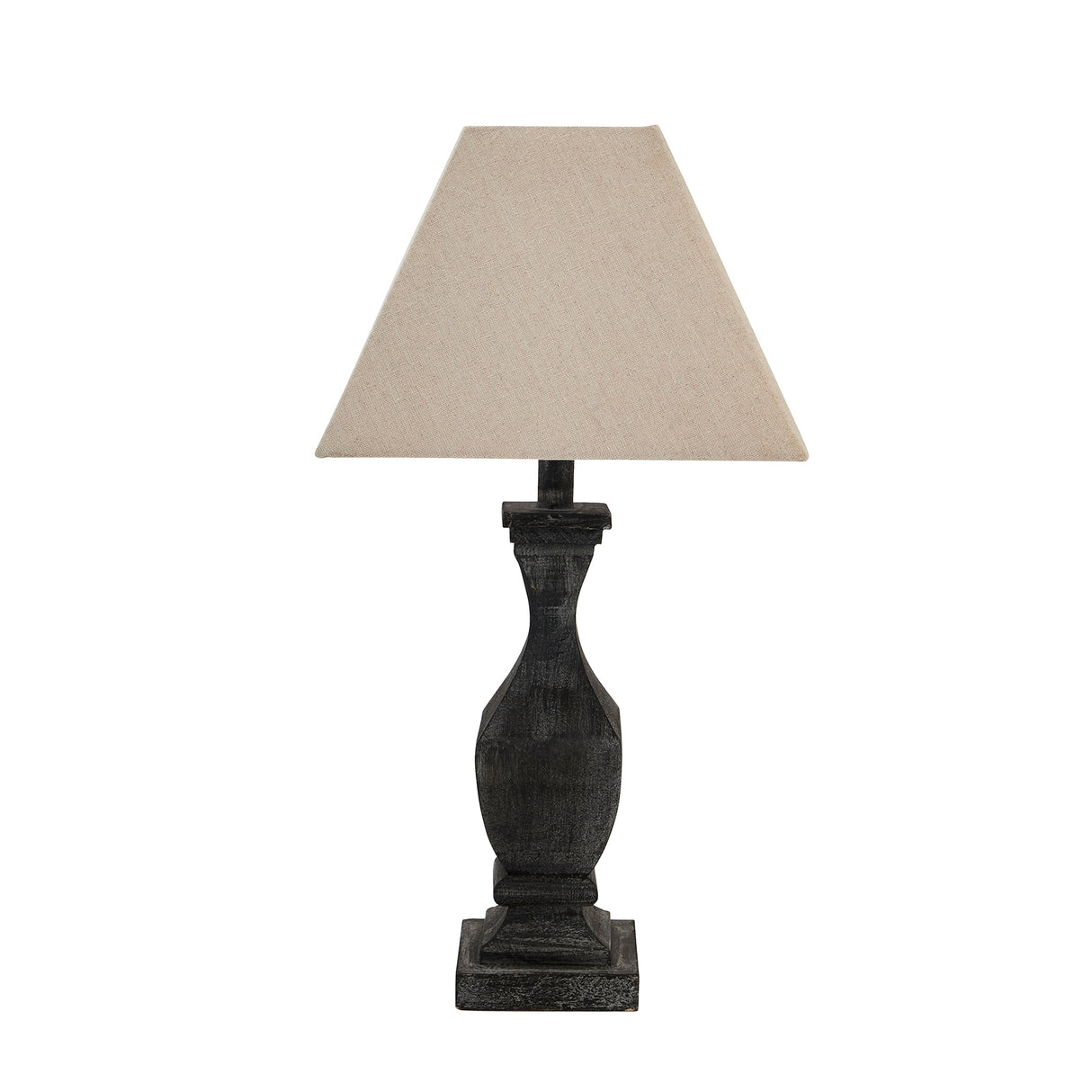 Neutral Linen Shade Table Lamp With Fluted Wooden Base - Incia